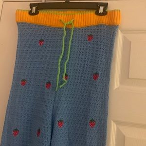Urban Outfitters Crocheted Flared Embroidered Strawberry Pants